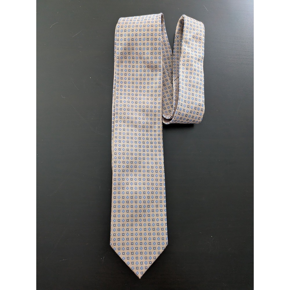 Bruno‎ Piattelli Tie Silk Hand Made Floral Jacquard Brown Blue 60"